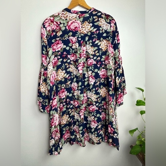 Umgee Usa Floral S Oversized Minimalist boho Flowy woven Long Sleeve Midi Dress - Picture 2 of 9